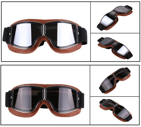 Windproof Retro Motorcycle Glasses - Folding Leather Sunglasses