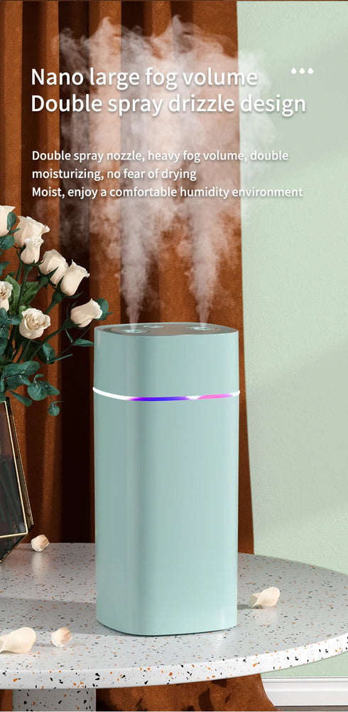 600ml USB Air Humidifier with Double Spray Ports & Essential Oil Diffuser