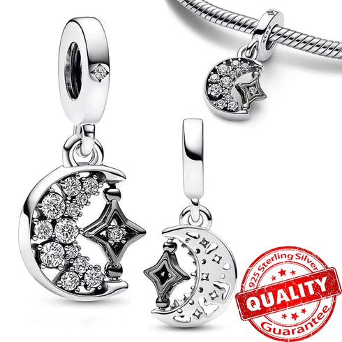 Authentic 925 Sterling Silver Star, Moon & Sun Charm