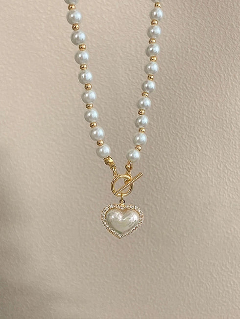Elegant Pearl Heart Pendant Necklace – Luxury Korean Jewelry