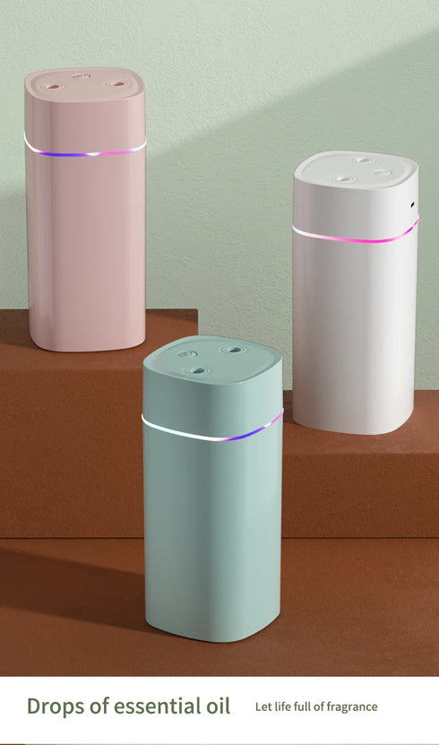 600ml USB Air Humidifier with Double Spray Ports & Essential Oil Diffuser