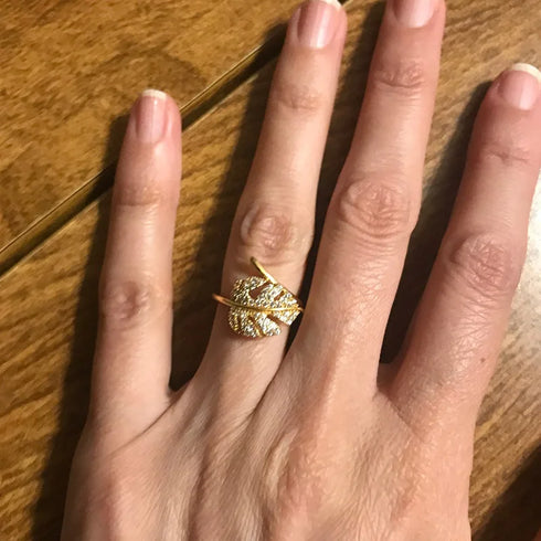 Gold Palm Leaf Ring – Adjustable Stainless Steel Jewelry