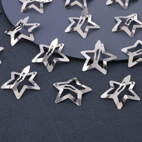 50PCS Y2K Silver Star Hair Clips – Filigree Metal Snap Clips