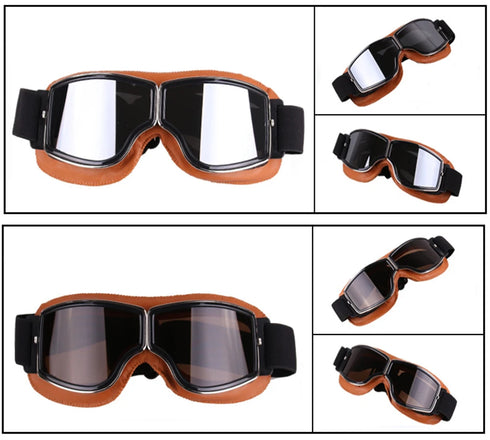 Windproof Retro Motorcycle Glasses - Folding Leather Sunglasses