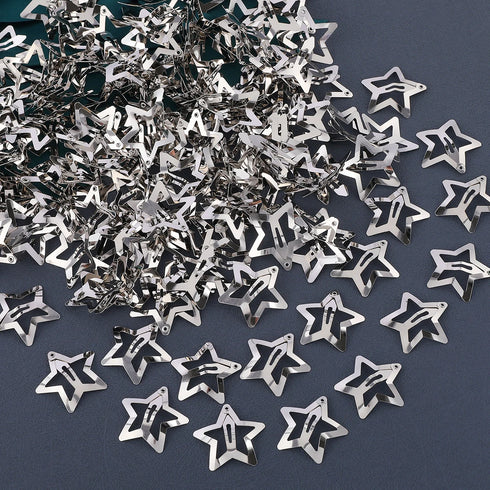 50PCS Y2K Silver Star Hair Clips – Filigree Metal Snap Clips