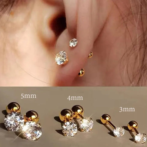 3Pairs Classic Round Zirconia Stud Earrings For Women