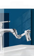 Close-up of a swivel kitchen faucet attachment featuring a 1080° rotating arm and filtration system.