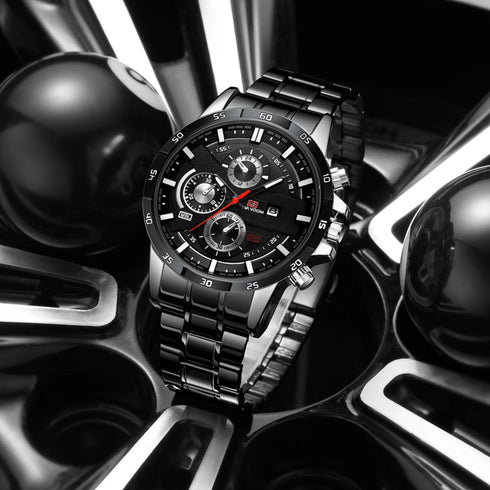 Men's Sports Style Quartz Watch – 46mm Leather Racing Design