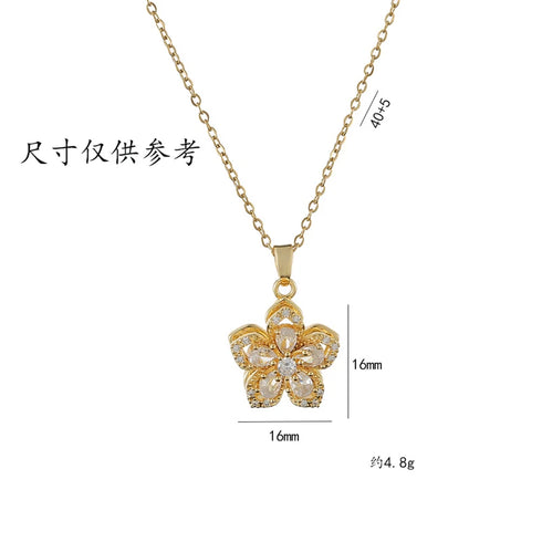 Romantic Zircon Flower Pendant Necklace – Gold Plated & Rotatable