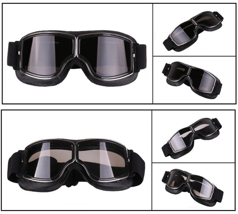 Windproof Retro Motorcycle Glasses - Folding Leather Sunglasses