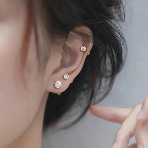 3Pairs Classic Round Zirconia Stud Earrings For Women