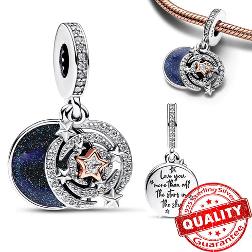 Authentic 925 Sterling Silver Star, Moon & Sun Charm