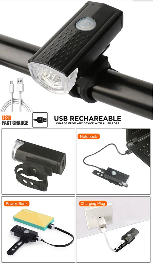 USB Rechargeable Bike Light Set
