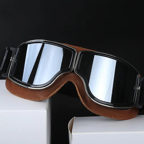 Windproof Retro Motorcycle Glasses - Folding Leather Sunglasses