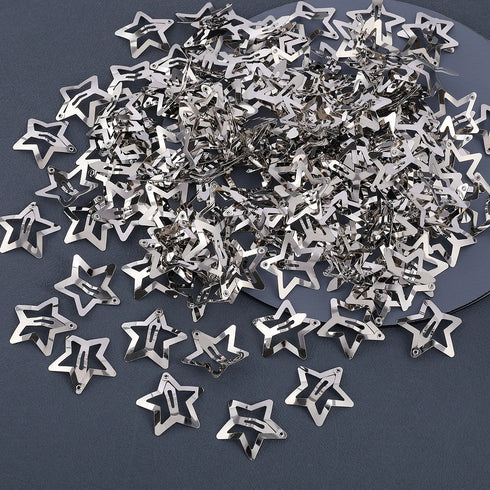 50PCS Y2K Silver Star Hair Clips – Filigree Metal Snap Clips