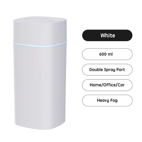 600ml USB Air Humidifier with Double Spray Ports & Essential Oil Diffuser