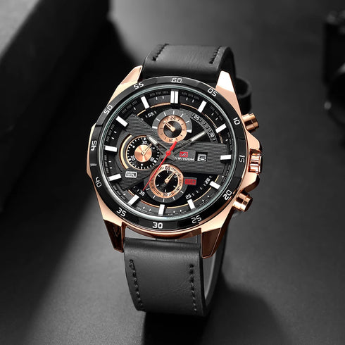 Men's Sports Style Quartz Watch – 46mm Leather Racing Design