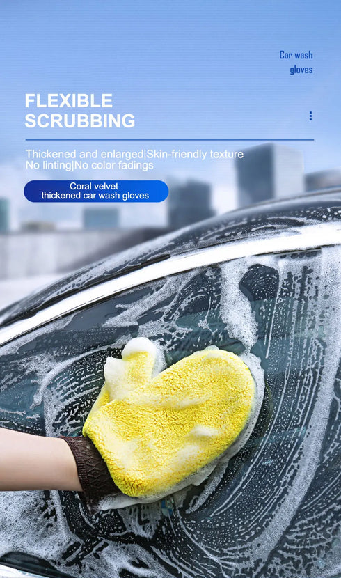 Double-Faced Coral Fleece Car Wash Glove for Auto Cleaning
