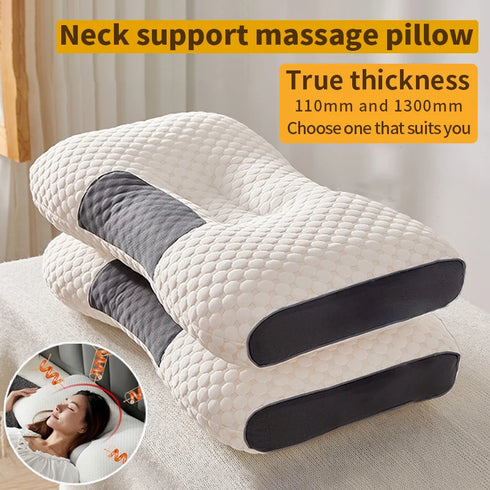 White orthopedic cervical pillow with a raised neck contour, designed for better posture and deep sleep.