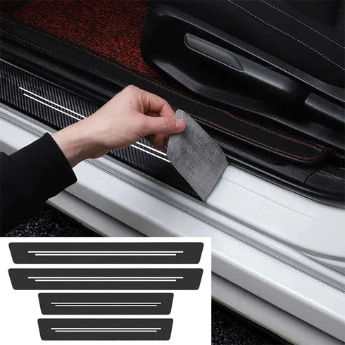 Durable imitation carbon fiber leather car door sill protector, designed to prevent scratches and wear.