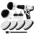 Power scrubber brush kit with 4 brush sizes and an extender, great for cleaning kitchens and bathrooms.