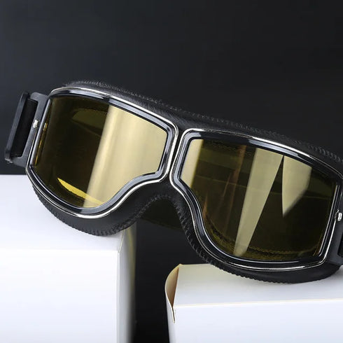 Windproof Retro Motorcycle Glasses - Folding Leather Sunglasses
