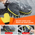 Absorbent coral fleece glove for efficient car washing and polishing.