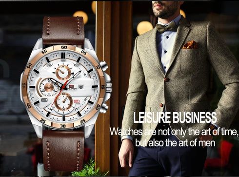 Men's Sports Style Quartz Watch – 46mm Leather Racing Design