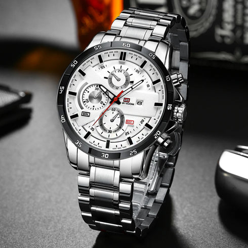 Men's Sports Style Quartz Watch – 46mm Leather Racing Design