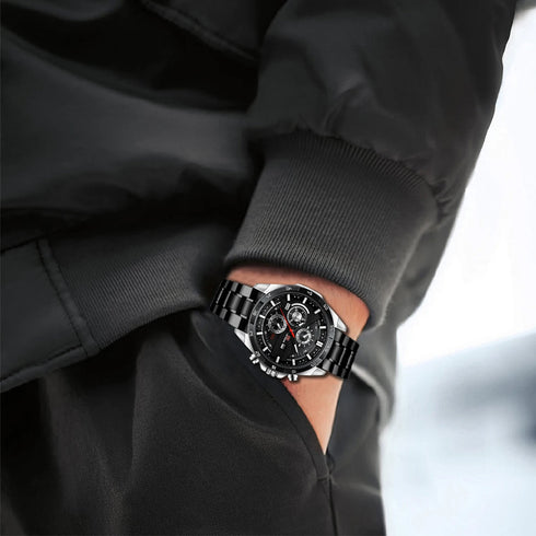 Men's Sports Style Quartz Watch – 46mm Leather Racing Design