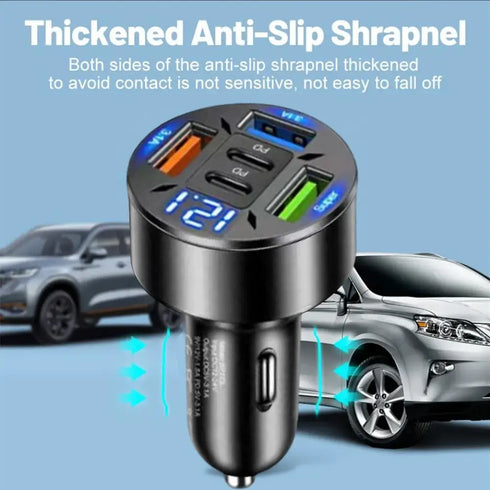 Digital Display Car Charger with 3 USB Ports, PD Fast Charging Adapter