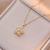 Romantic Zircon Flower Pendant Necklace – Gold Plated & Rotatable