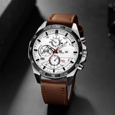 Men's Sports Style Quartz Watch – 46mm Leather Racing Design