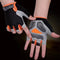 Non-slip, breathable training gloves shown on hands gripping a dumbbell, designed for versatile indoor and outdoor use.