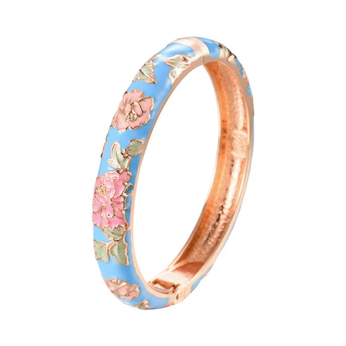 Enameled Flower Bracelet for Women – Elegant Bangle Jewelry