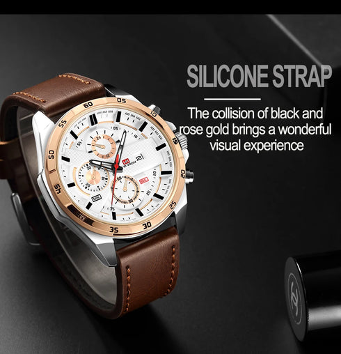 Men's Sports Style Quartz Watch – 46mm Leather Racing Design