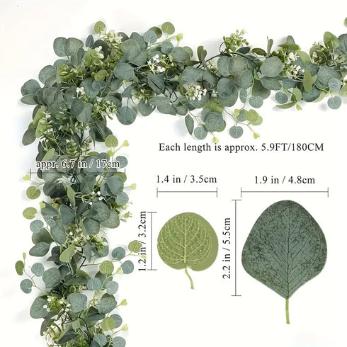 Lush 70.8" Faux Eucalyptus Garland with White Flowers