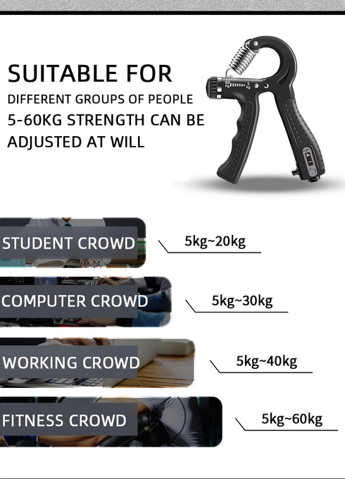 5-60kg Adjustable Hand Grip Strengthener - Wrist & Forearm Exerciser