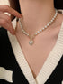 Elegant Pearl Heart Pendant Necklace – Luxury Korean Jewelry