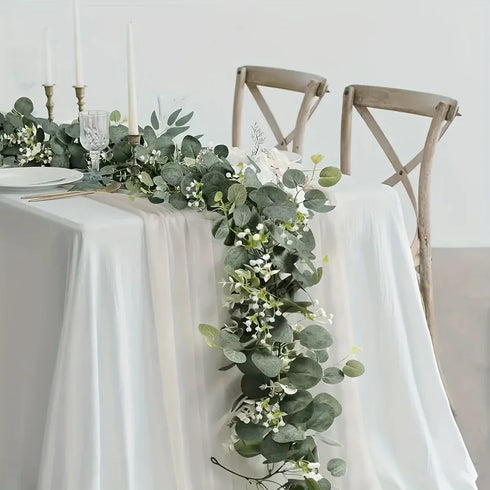 Lush 70.8" Faux Eucalyptus Garland with White Flowers