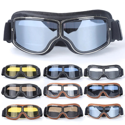 Windproof Retro Motorcycle Glasses - Folding Leather Sunglasses