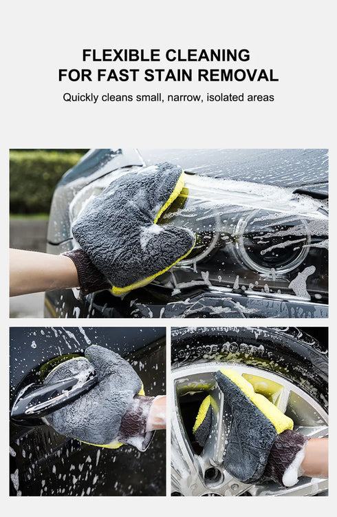 Double-Faced Coral Fleece Car Wash Glove for Auto Cleaning