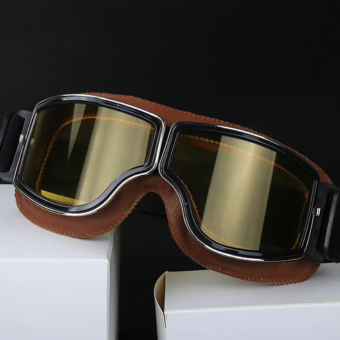 Windproof Retro Motorcycle Glasses - Folding Leather Sunglasses
