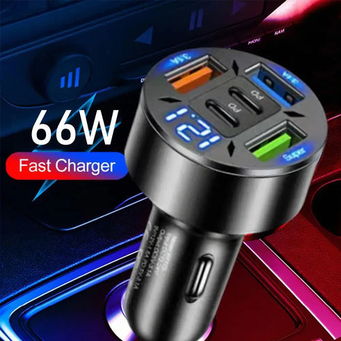 Digital Display Car Charger with 3 USB Ports, PD Fast Charging Adapter