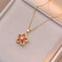 Romantic Zircon Flower Pendant Necklace – Gold Plated & Rotatable
