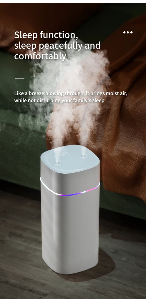 600ml USB Air Humidifier with Double Spray Ports & Essential Oil Diffuser