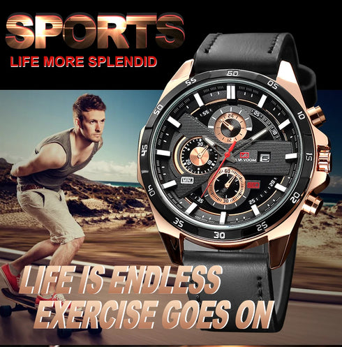 Men's Sports Style Quartz Watch – 46mm Leather Racing Design