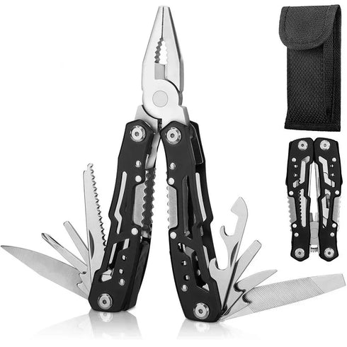 Mini portable multi-tool with pliers, knife, and multiple fold-out tools designed for tactical, survival, and utility applications.