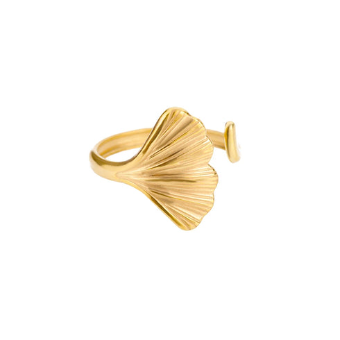 Gold Palm Leaf Ring – Adjustable Stainless Steel Jewelry