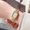 Luxury gold square quartz watch for women with a simple scale design and folding clasp.
